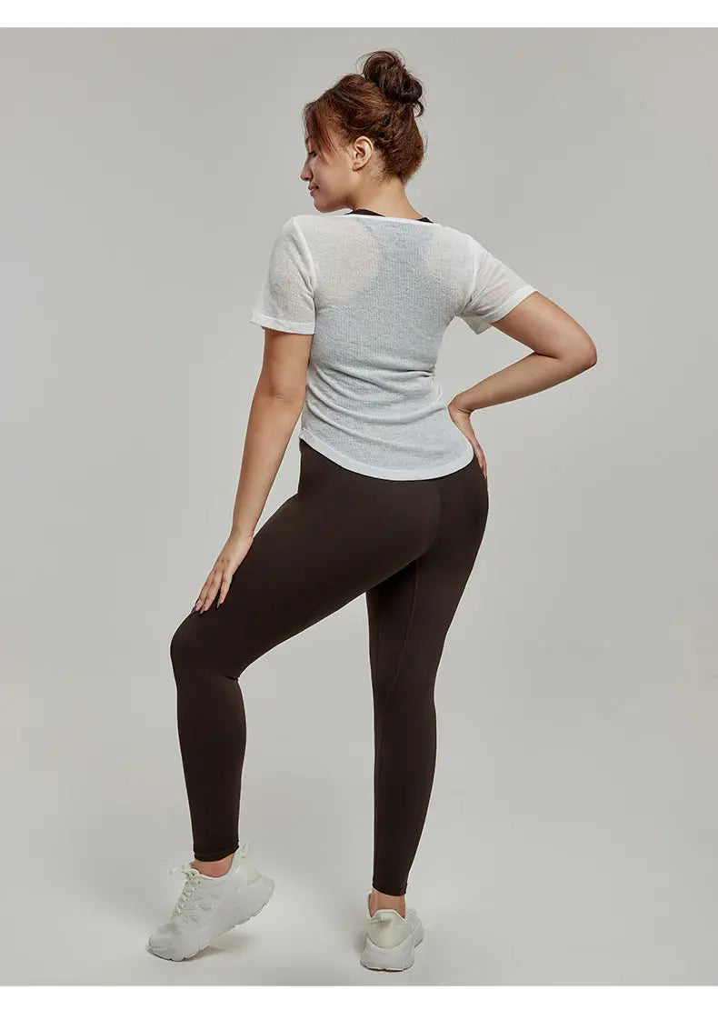 Plus Size Yoga Clothes Short-Sleeved Waist Slimming Slightly Fat Girl Sports Cover-up Tops Featherun
