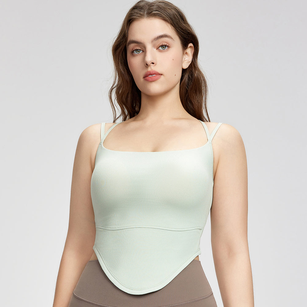 Ribbed Yoga External Wear Large Breast Pad Fake Two-piece camisole Women Featherun