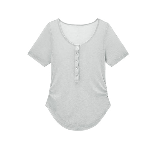 Plus Size Yoga Clothes Short-Sleeved Waist Slimming Slightly Fat Girl Sports Cover-up Tops