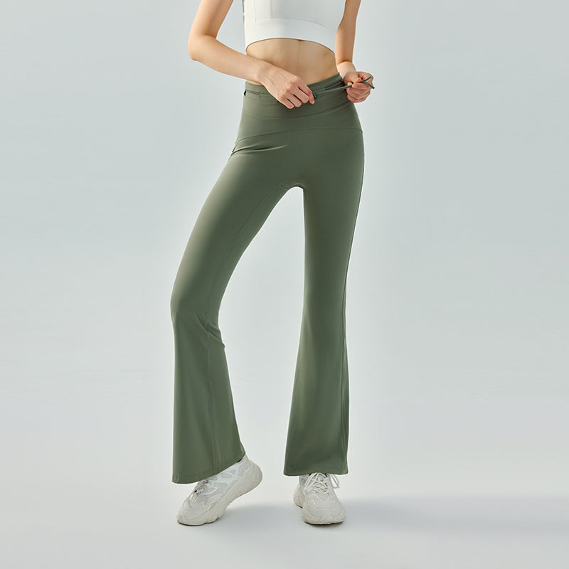 High-waisted drawstring flared pants nude-feeling slim-fitting yoga pants for women