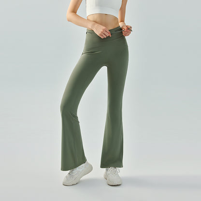 High-waisted drawstring flared pants nude-feeling slim-fitting yoga pants for women