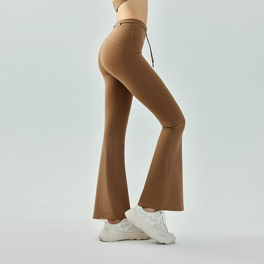 High-waisted drawstring flared pants nude-feeling slim-fitting yoga pants for women