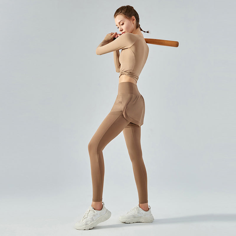 Two Piece  dress Pants Women's Thin High Waist Hip Lifting Sports Fitness Pants Featherun
