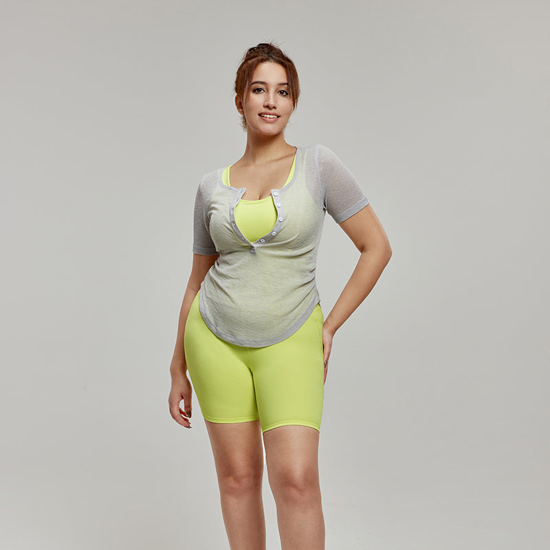 Plus Size Yoga Clothes Short-Sleeved Waist Slimming Slightly Fat Girl Sports Cover-up Tops