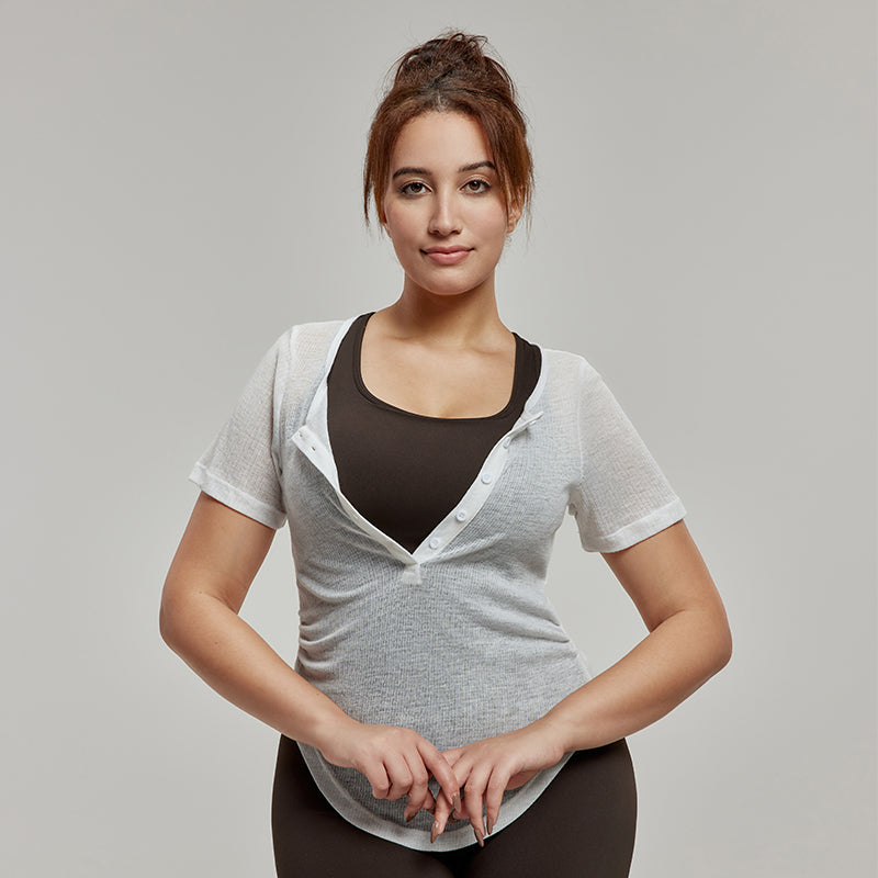 Plus Size Yoga Clothes Short-Sleeved Waist Slimming Slightly Fat Girl Sports Cover-up Tops