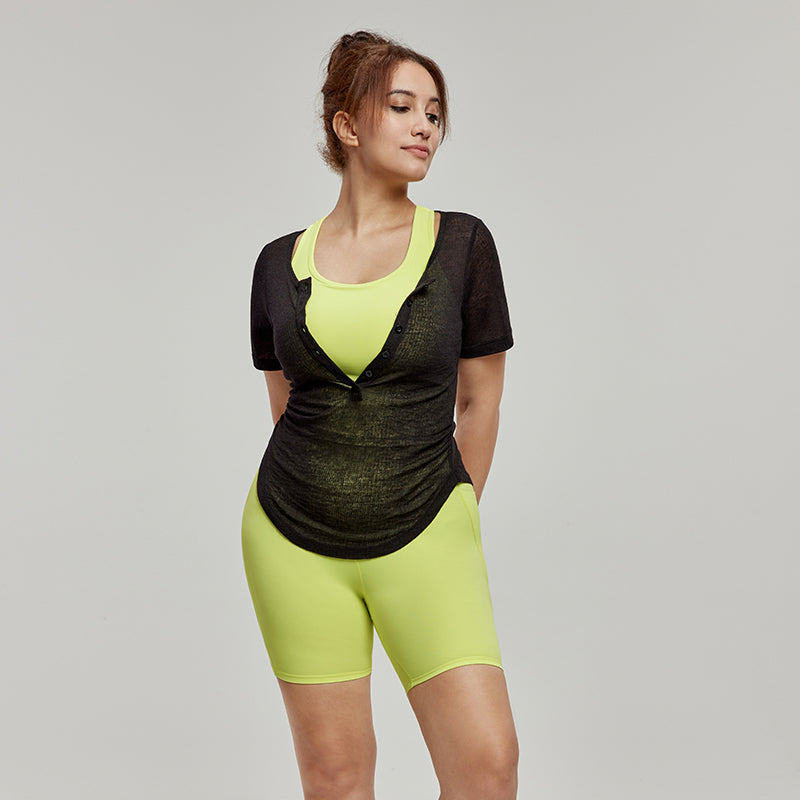 Plus Size Yoga Clothes Short-Sleeved Waist Slimming Slightly Fat Girl Sports Cover-up Tops