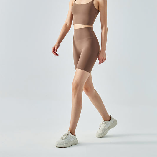 Yoga shorts summer high-waisted seamless fitness sports tight capris yoga long shorts