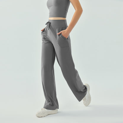 Loose wide-leg Nude high-waisted drawstring running sports trousers for women