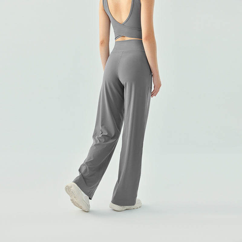 Loose wide-leg Nude high-waisted drawstring running sports trousers for women