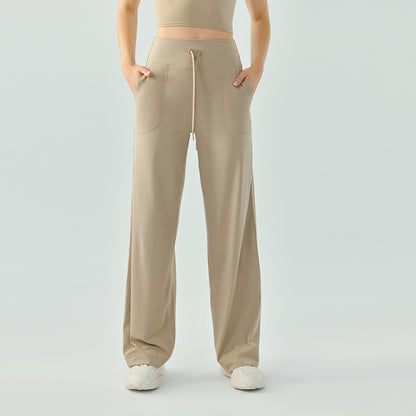 Loose wide-leg Nude high-waisted drawstring running sports trousers for women