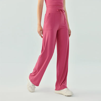 Loose wide-leg Nude high-waisted drawstring running sports trousers for women