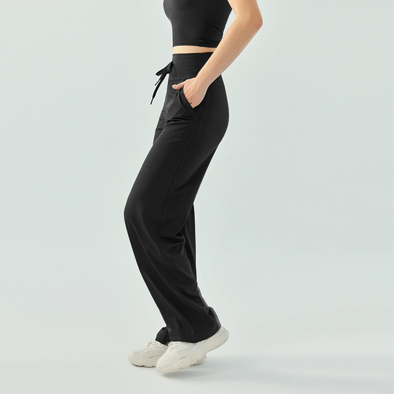 Loose wide-leg Nude high-waisted drawstring running sports trousers for women