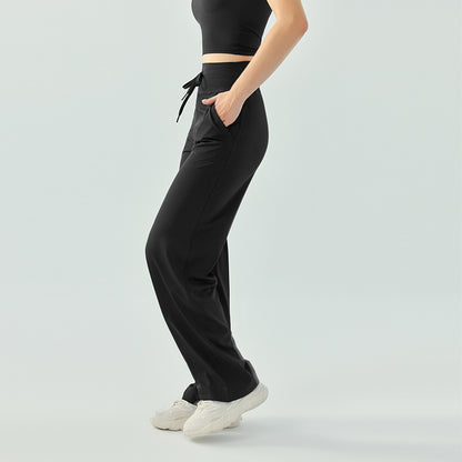 Loose wide-leg Nude high-waisted drawstring running sports trousers for women