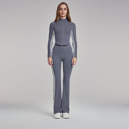 Slim high-waisted striped flared pants casual versatile sports fitness pants Featherun