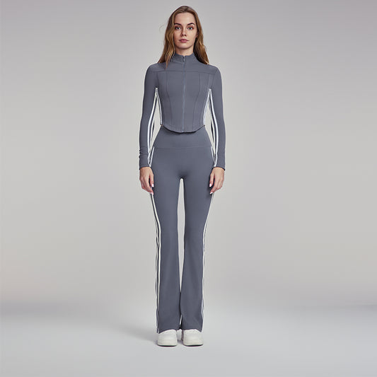 Slim high-waisted striped flared pants casual versatile sports fitness pants