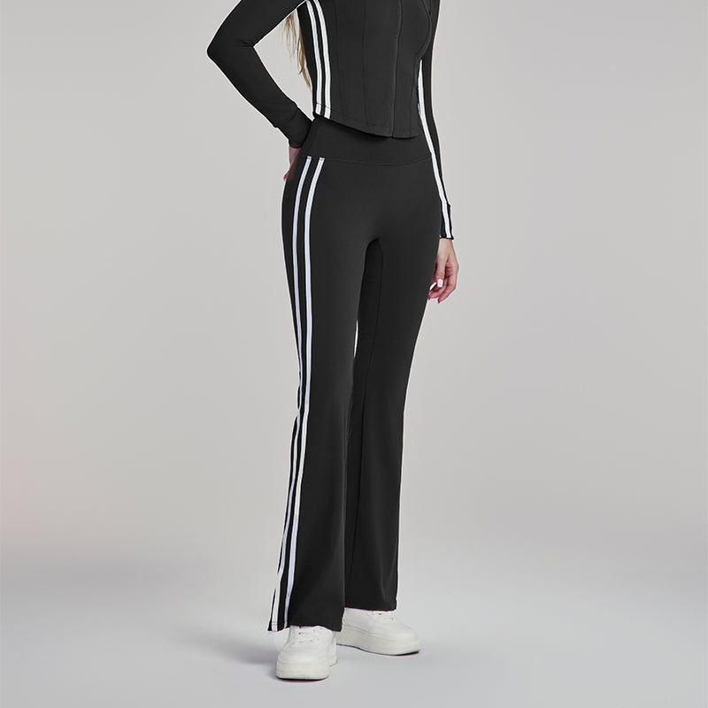 Slim high-waisted striped flared pants casual versatile sports fitness pants Featherun