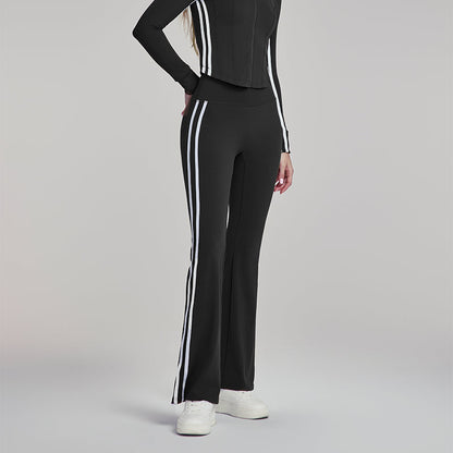 Slim high-waisted striped flared pants casual versatile sports fitness pants Featherun