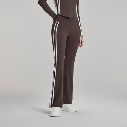 Slim high-waisted striped flared pants casual versatile sports fitness pants Featherun