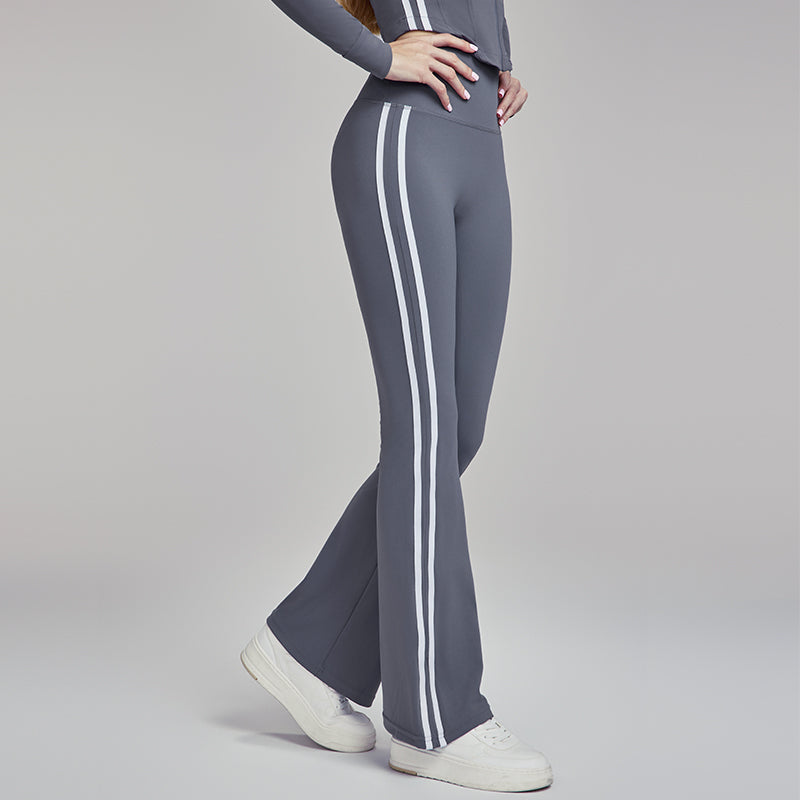 Slim high-waisted striped flared pants casual versatile sports fitness pants Featherun