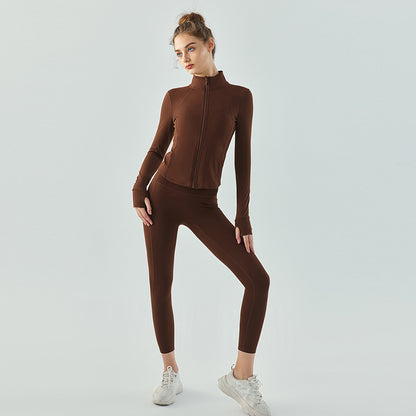 Autumn winter warm velvet yoga jacket for women fleece sports long sleeve running wear