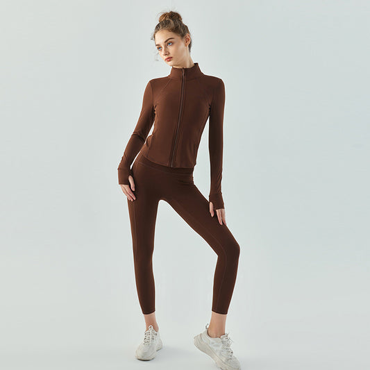 Autumn winter warm velvet yoga jacket for women fleece sports long sleeve running wear