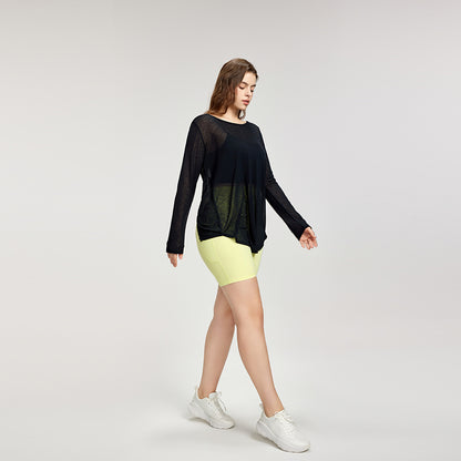 Loose large size yoga wear for women cross-border girls sports blouse long-sleeved fat top