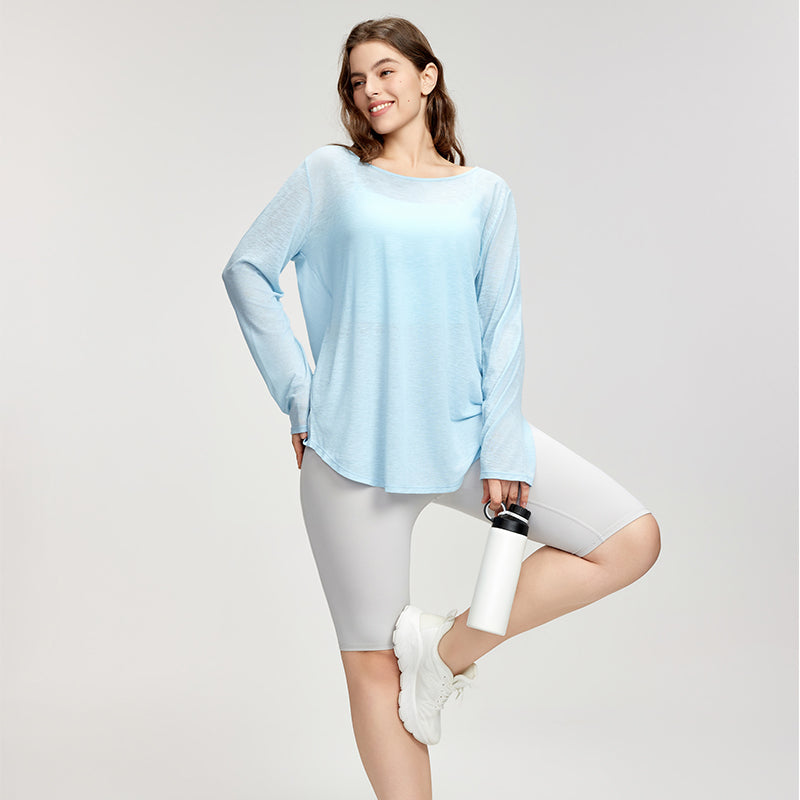 Loose large size yoga wear for women cross-border girls sports blouse long-sleeved fat top