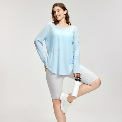 Loose large size yoga wear for women cross-border girls sports blouse long-sleeved fat top