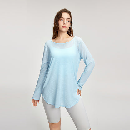 Loose large size yoga wear for women cross-border girls sports blouse long-sleeved fat top