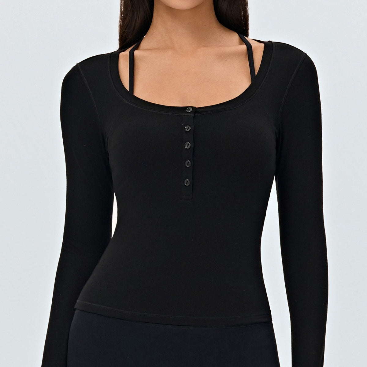 Long Sleeve Yoga T-Shirt Women Slim Fit Slimming U-Neck Henley Top Featherun