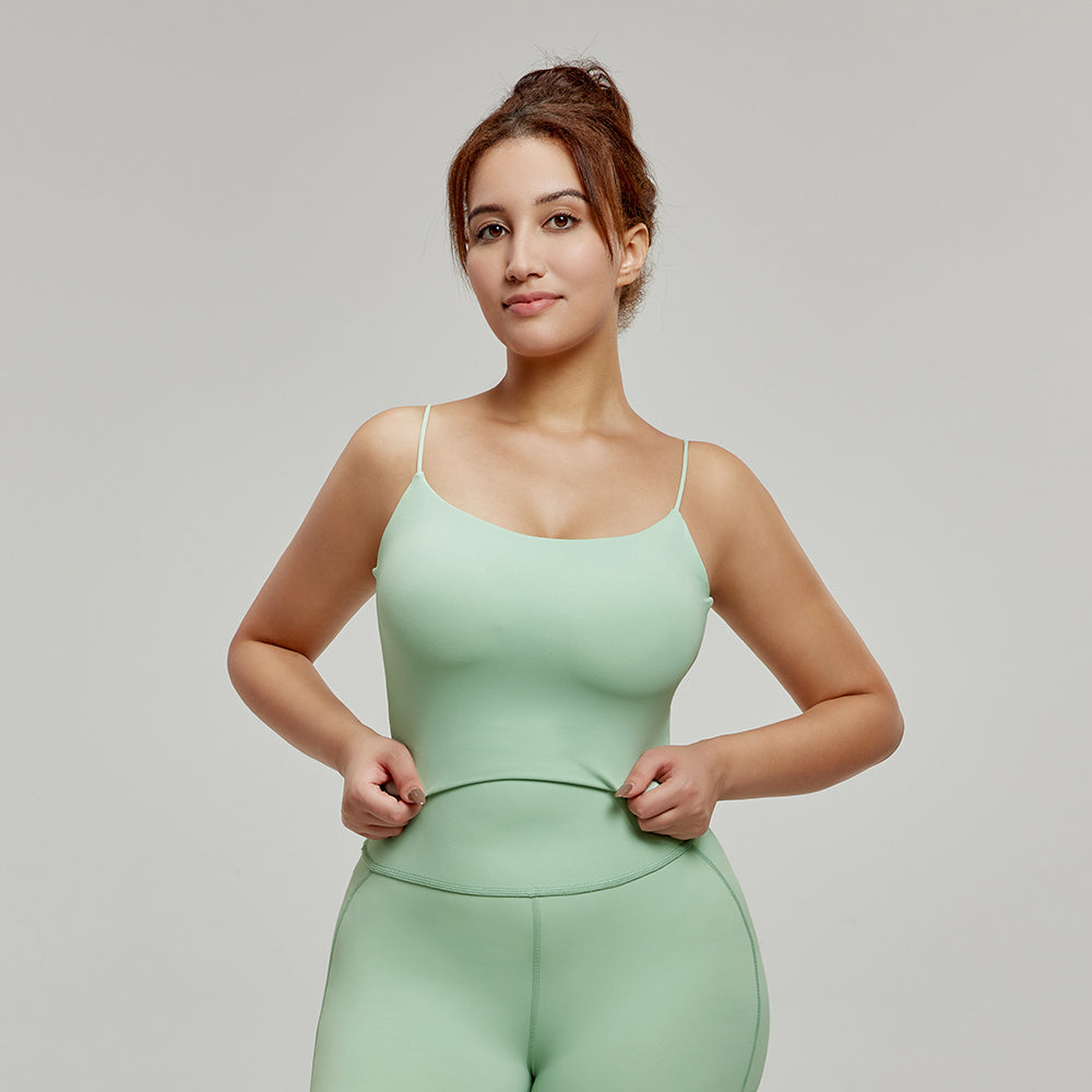 Large size  thin straps camisole with padded women's fitness bra