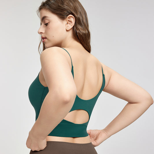 Nude plus size yoga vest with breast pads and slim shoulder straps for beautiful back