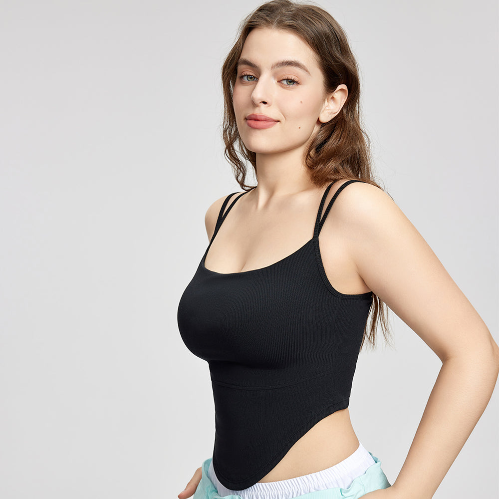 Ribbed Yoga External Wear Large Breast Pad Fake Two-piece  camisole Women