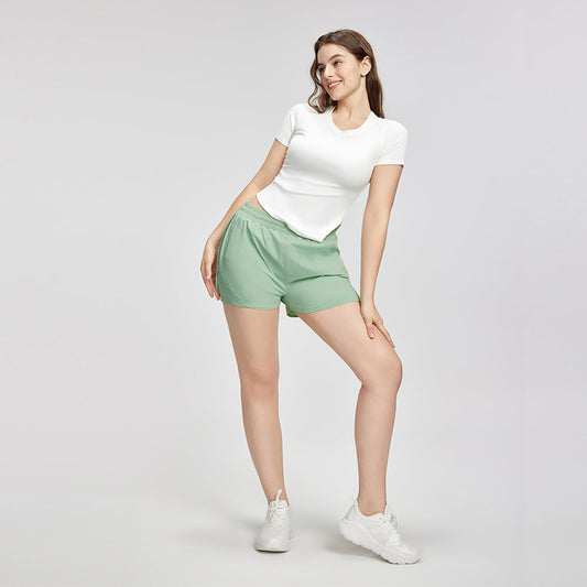 Sports shorts for women anti-exposure pocket drawstring yoga shorts Featherun