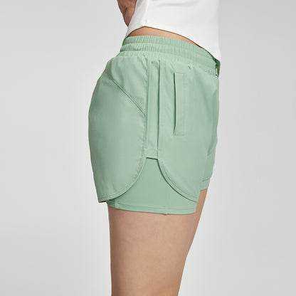 Sports shorts for women anti-exposure pocket drawstring yoga shorts