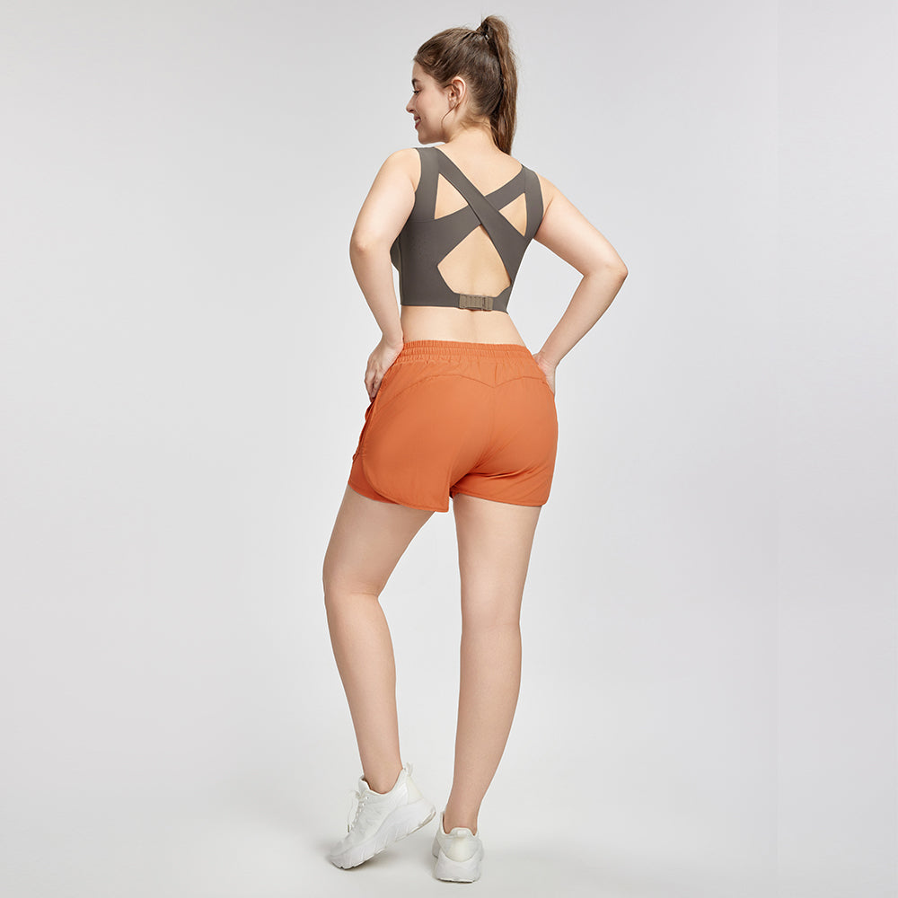 Sports shorts for women anti-exposure pocket drawstring yoga shorts