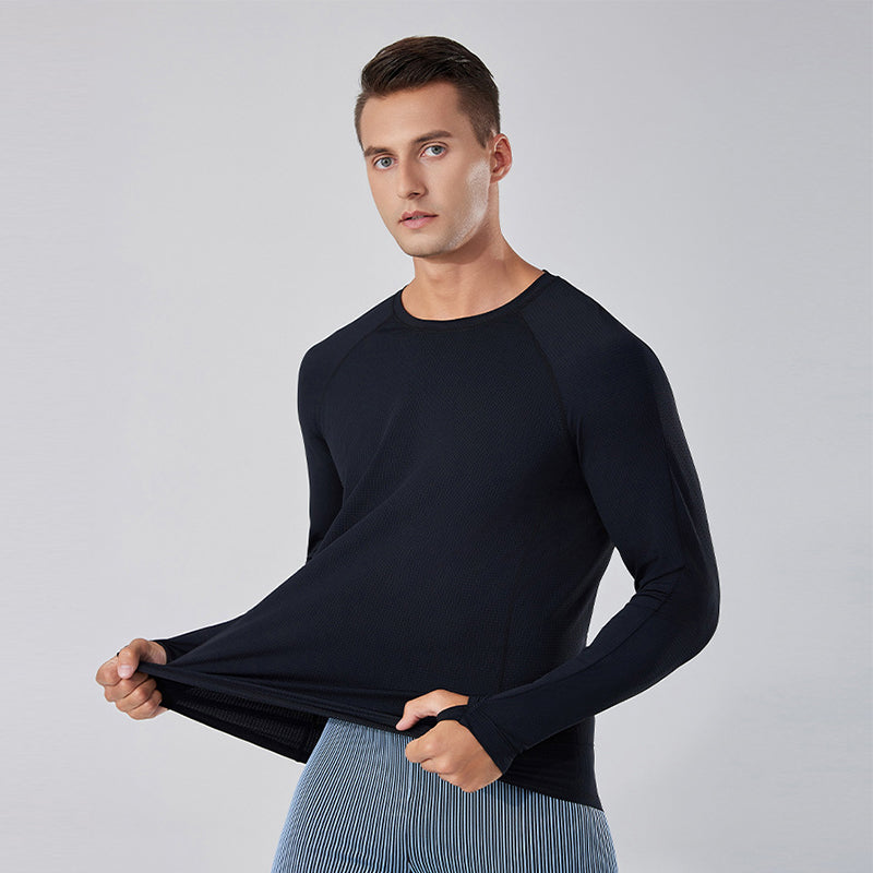 Men's Ice Silk Long Sleeve Sports T-Shirt Quick Dry  Stretch  Outdoor Training Featherun