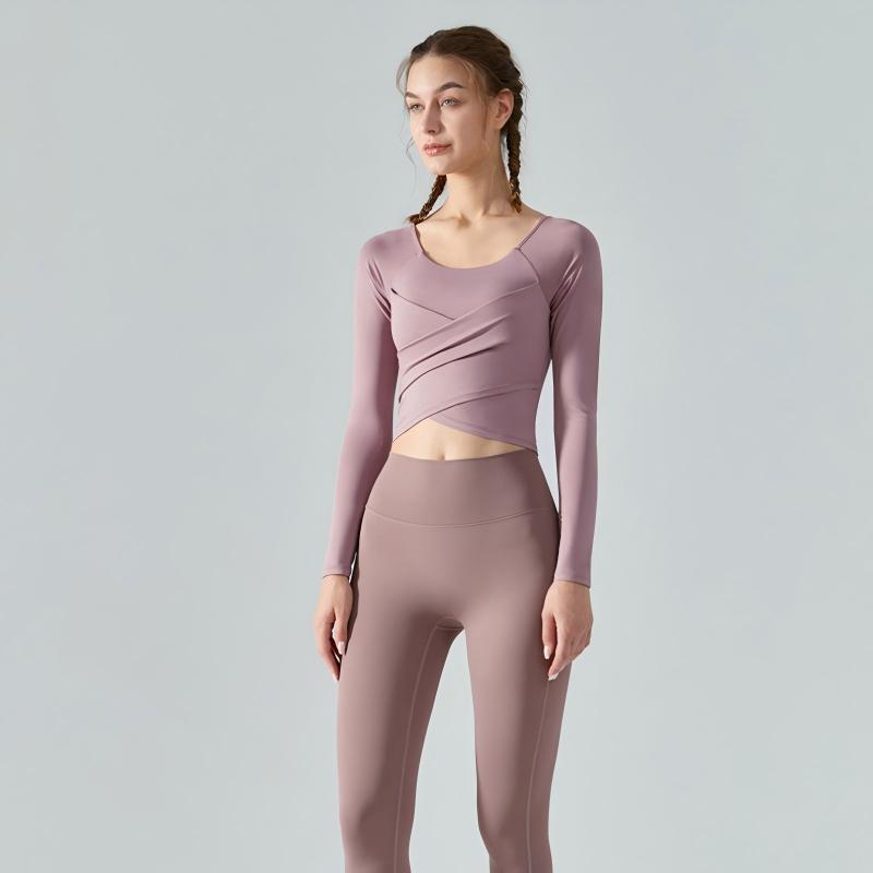 Women  Long Sleeve Yoga Top with Built-in Padding Waist Cinching Workout Shirt