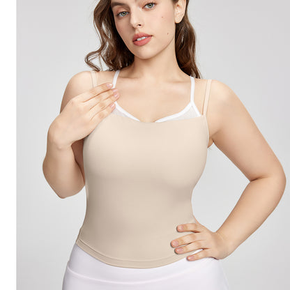 Large size camisole women's outer wear fake two-piece contrasting color Pilates yoga clothes