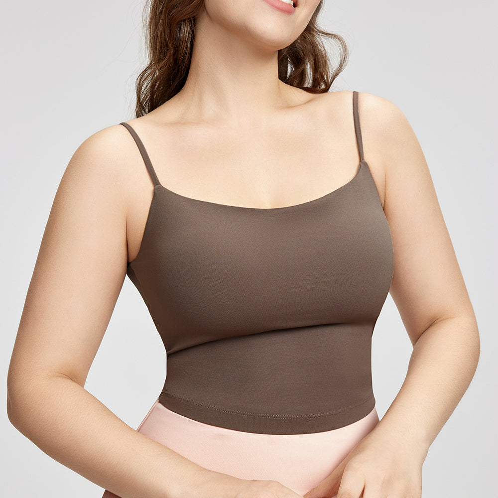 Nude plus size yoga vest with breast pads and slim shoulder straps for beautiful back