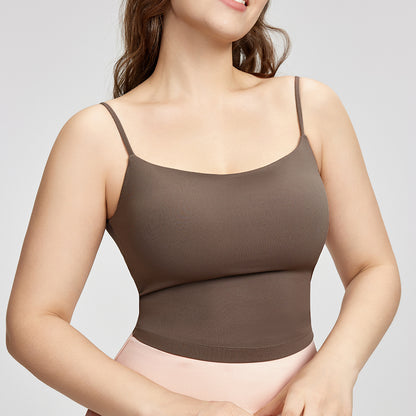 Nude plus size yoga vest with breast pads and slim shoulder straps for beautiful back