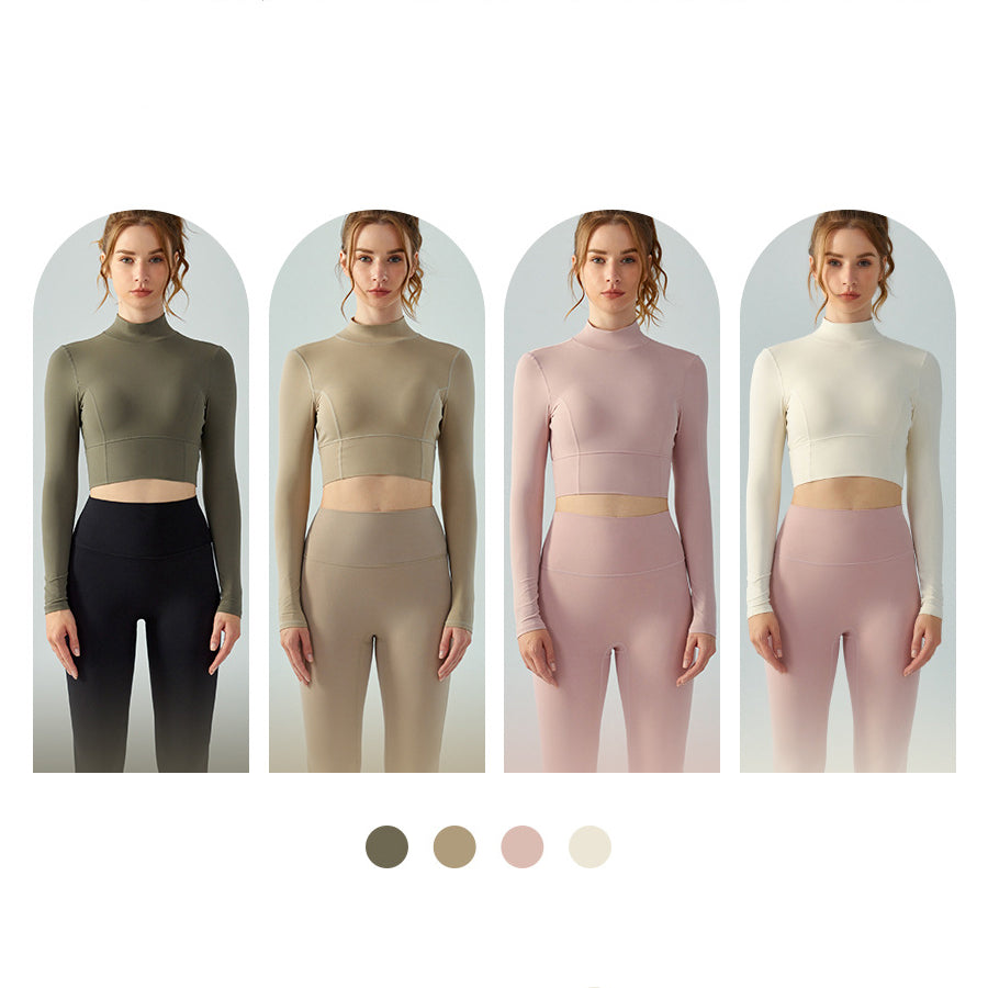 Stand-up collar  yoga wear long sleeve women hollow back fitness top