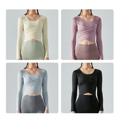 Women  Long Sleeve Yoga Top with Built-in Padding Waist Cinching Workout Shirt
