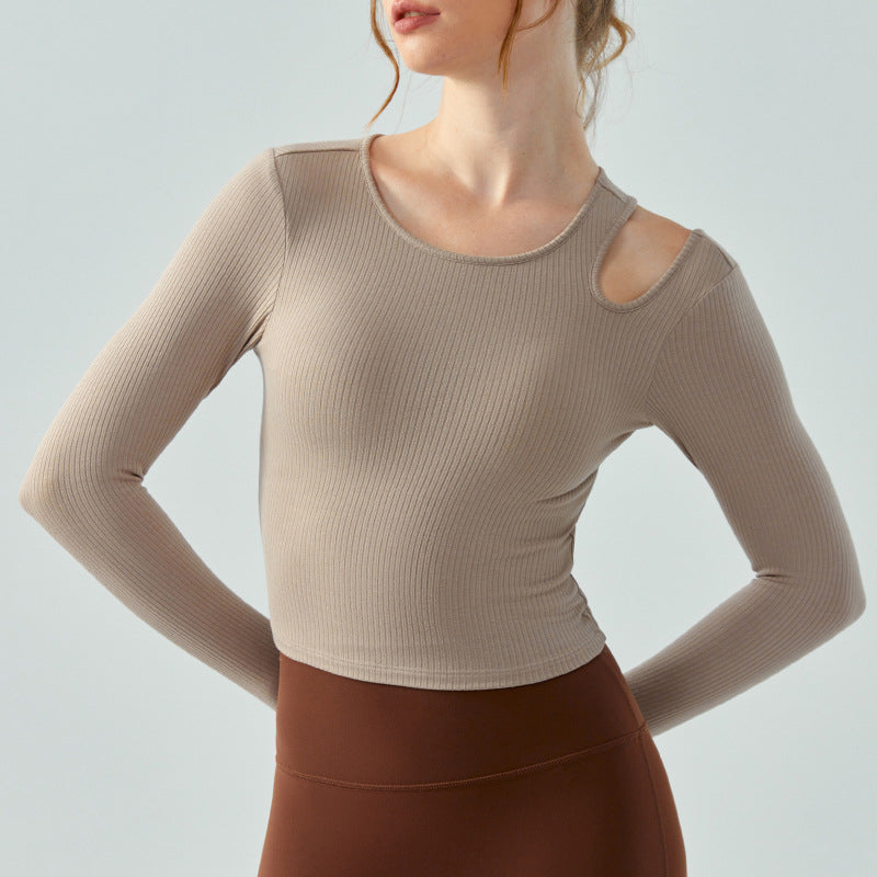 Strip Slim Fit Yoga Wear Long Sleeve Women Outerwear Running Jumping shirt Featherun