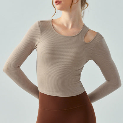 Strip Slim Fit Yoga Wear Long Sleeve Women Outerwear Running Jumping shirt Featherun