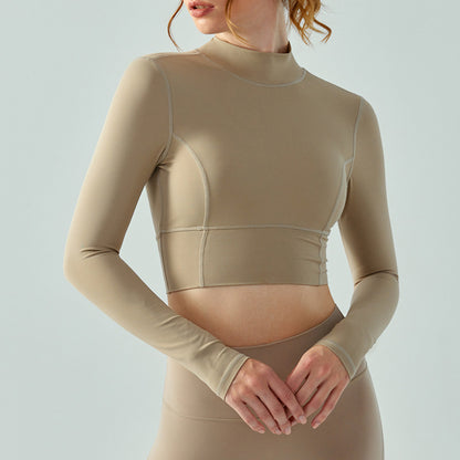 Stand-up collar  yoga wear long sleeve women hollow back fitness top