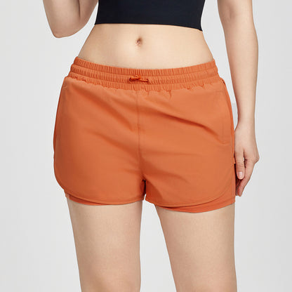 Sports shorts for women anti-exposure pocket drawstring yoga shorts