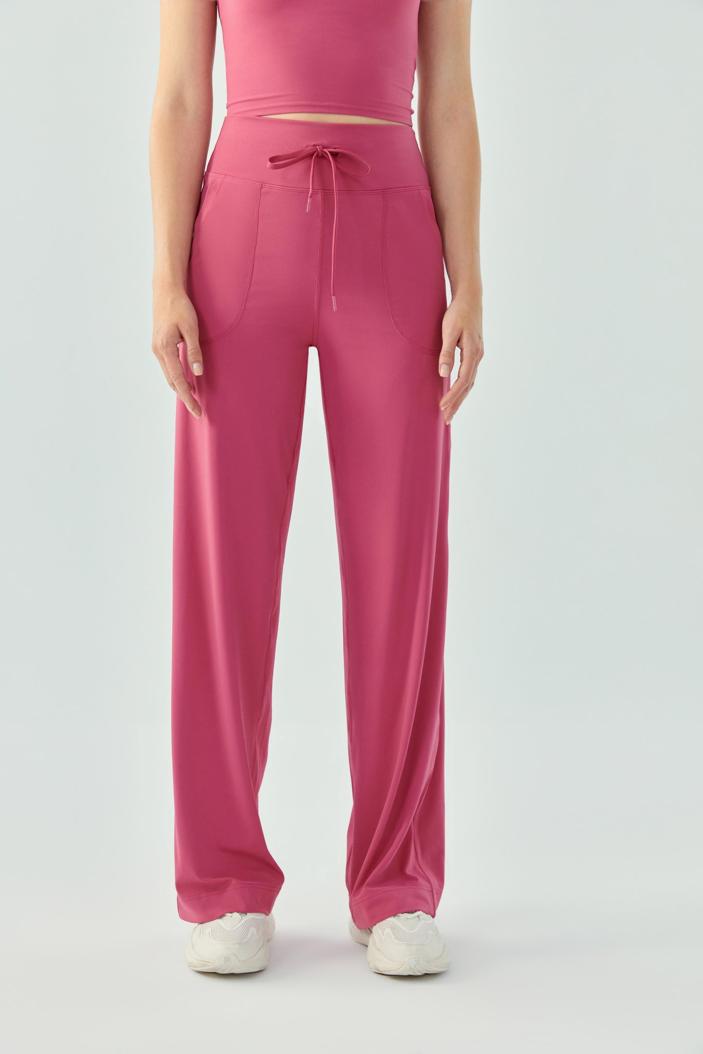 Loose wide-leg Nude high-waisted drawstring running sports trousers for women