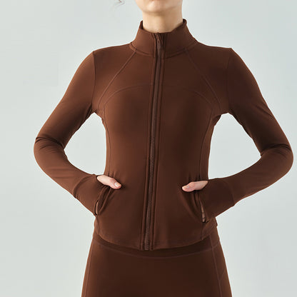 Autumn winter warm velvet yoga jacket for women fleece sports long sleeve running wear