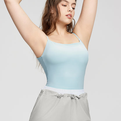 Nude plus size yoga vest with breast pads and slim shoulder straps for beautiful back